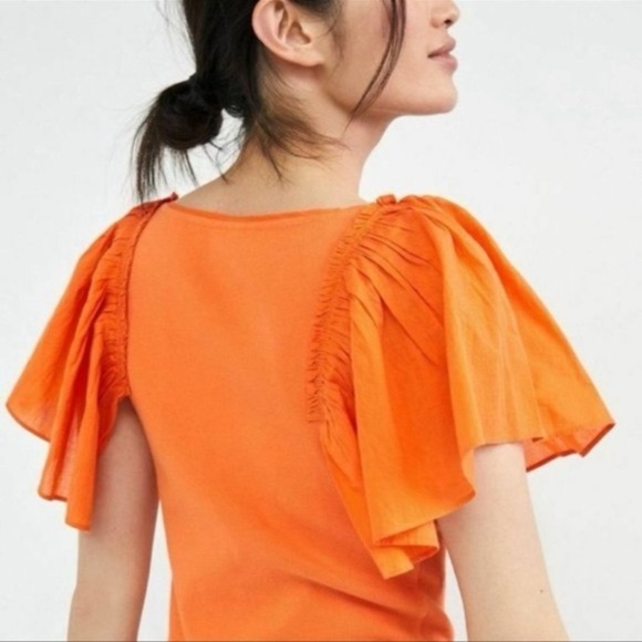Anthropologie Maeve Flutter-Sleeved orange ribbed Top Small - Picture 2 of 5